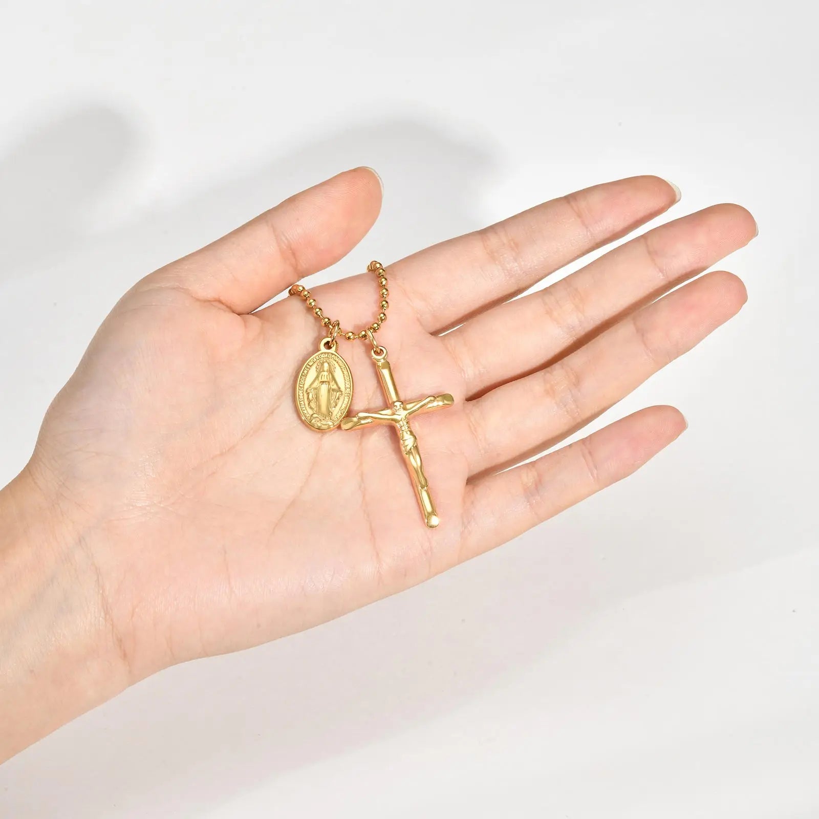 Virgin Mary Cross Pendant Necklace — Stainless Steel