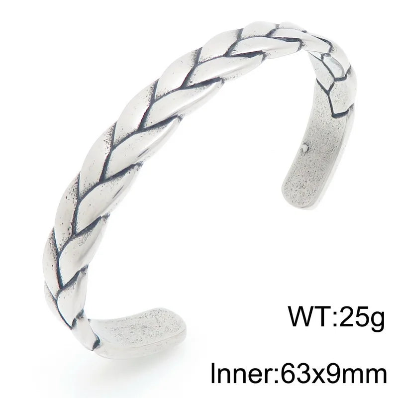 Vintage Open Bangle for Man Men 316l Stainless Steel Men's Braided Style Cuff Bracelets Punk Birthday Jewelry Gift for