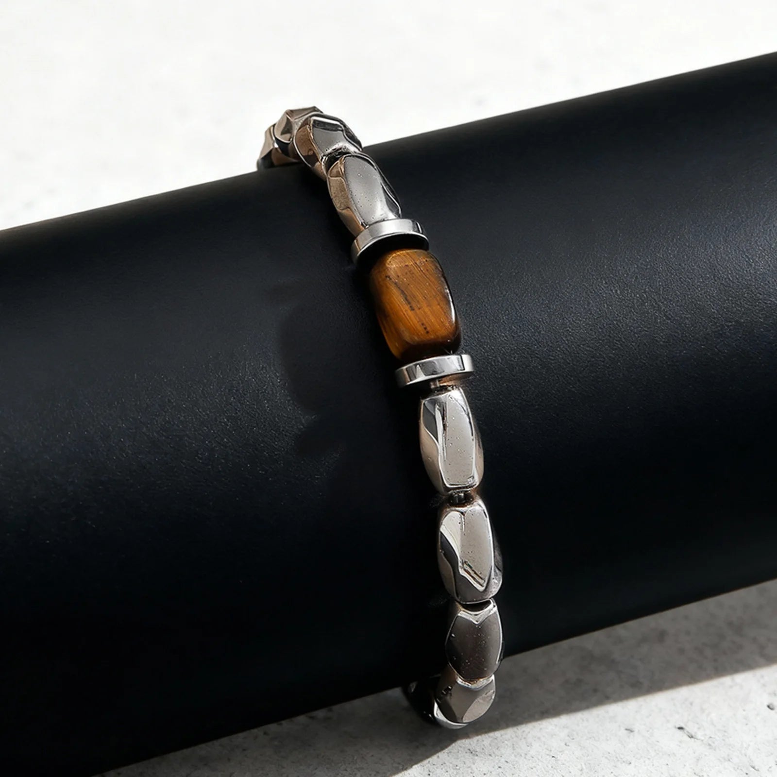 Silver Tiger Eye Stone Beaded Bracelet