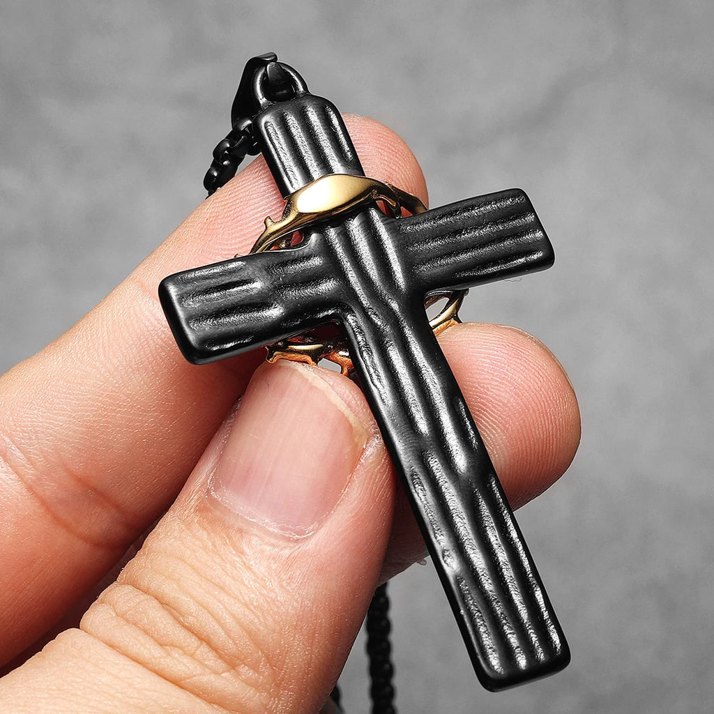 Thorn Cross Pendant Necklace — Stainless Steel