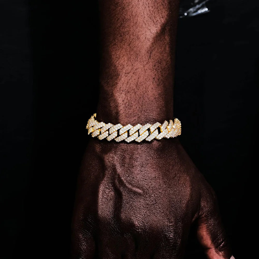 Gold VVS Moissanite Cuban Bracelet Iced Out 15MM