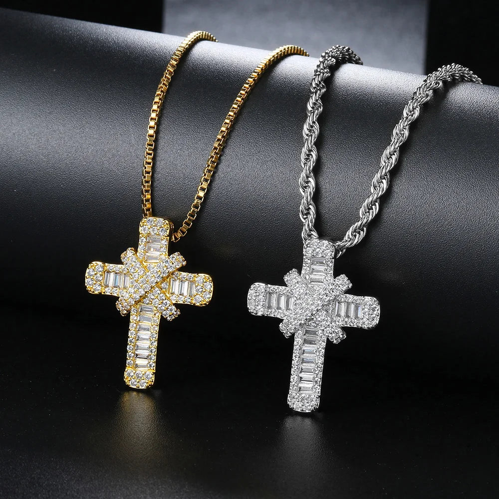 Iced Out CZ Cross Pendant — Stainless