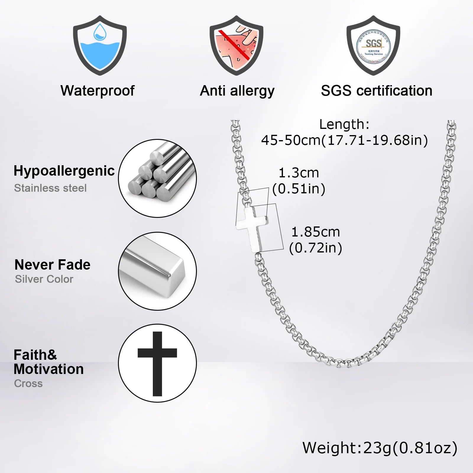 Cross Box Chain Pendant Necklace — Stainless Steel