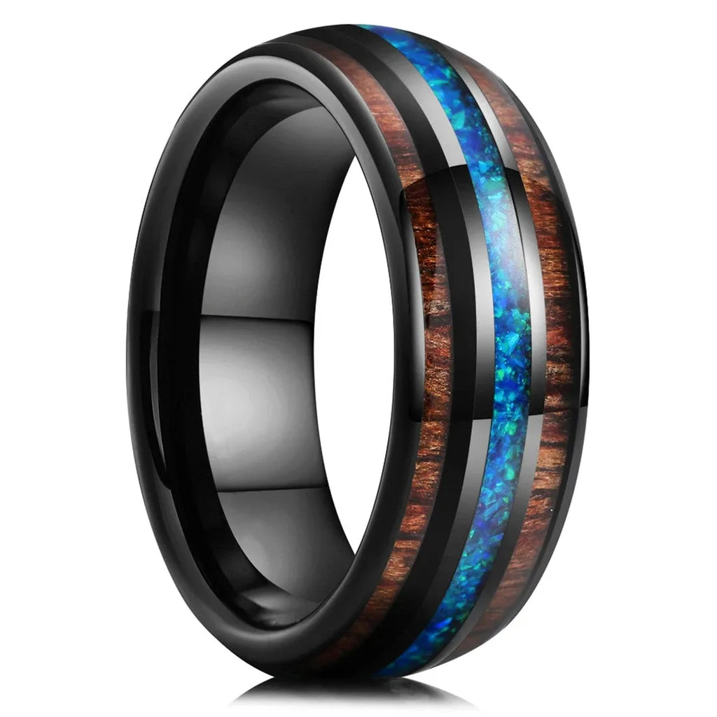 Fashion 8mm Silver Color Men Stainless Steel Ring Inlay Colorful Abalone Shell Rings For Men Women Wedding Band Jewelry Gifts