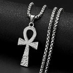 Egyptian Ankh Cross Stainless Steel Pendant Necklace for Women Men Key of Life Symbol Cross Chain Necklaces Amulet