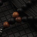 Wood Bead Arrow Pendant Necklace 8mm for Men — Black-Tone