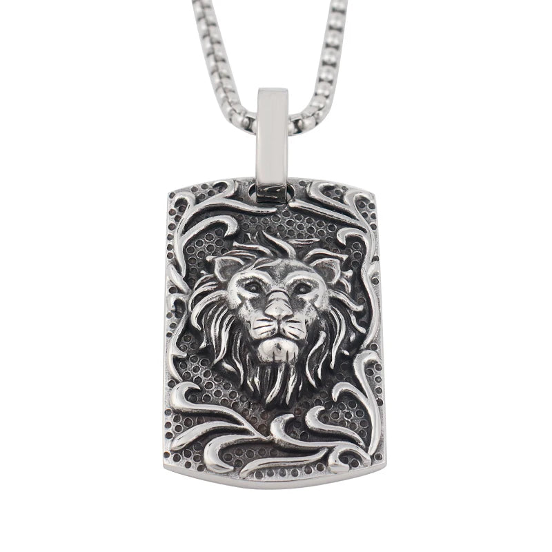 Vintage Lion Pendant Necklace — Stainless Steel