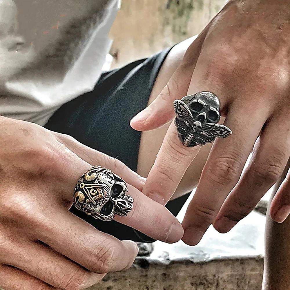 Vintage Templar Masonic Skull Rings For Men 316L Stainless Steel Freemason AG Signet Ring Punk Biker Fashion Jewelry Party Gifts