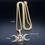 Wicca Celtic Knot Triple Moon Goddess Necklace Stainless Steel Gold Color Witch Amulet Chain Necklaces Pagan Jewelry