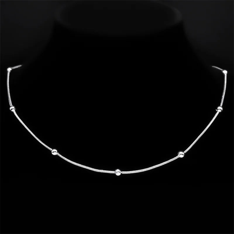 Length 60cm Ball Bead Chain Necklace for Women Men Stainless Steel Gold Sliver Black Color Fashion Jewelry Accessories