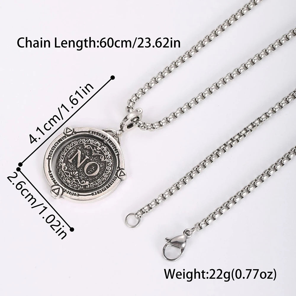 1PC INGX Vintage Ancient Rome Rotatable Round Choice "Yes or No" Necklace for Men Decision Coin Necklace Man Women