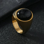 Tiger Black Ring 316L Oval Natural Stone