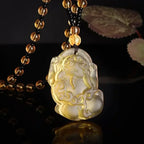 Obsidian Gossip Pendant Necklace Carving Dragon and Phoenix Shape Lucky Amulet Jewelry Six-Character Mantra Pearl