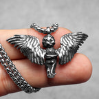 Angel Wings Cherub Pendant Necklace Stainless Steel
