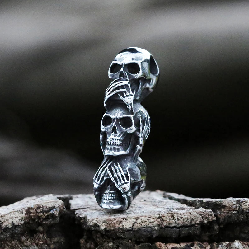 Three Wise Skulls Pendant — Stainless Steel