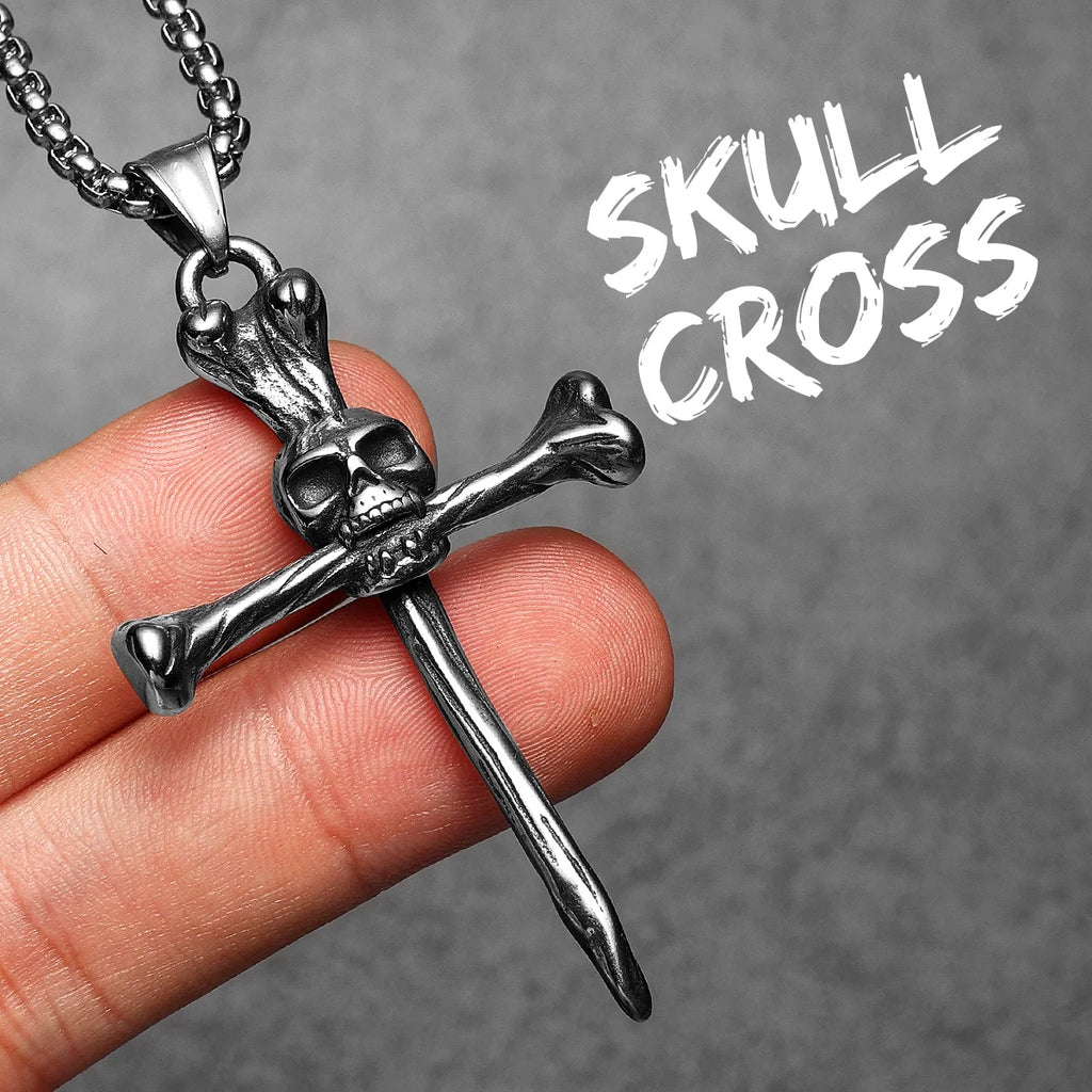 Skull Cross Stainless Steel Pendant Necklace