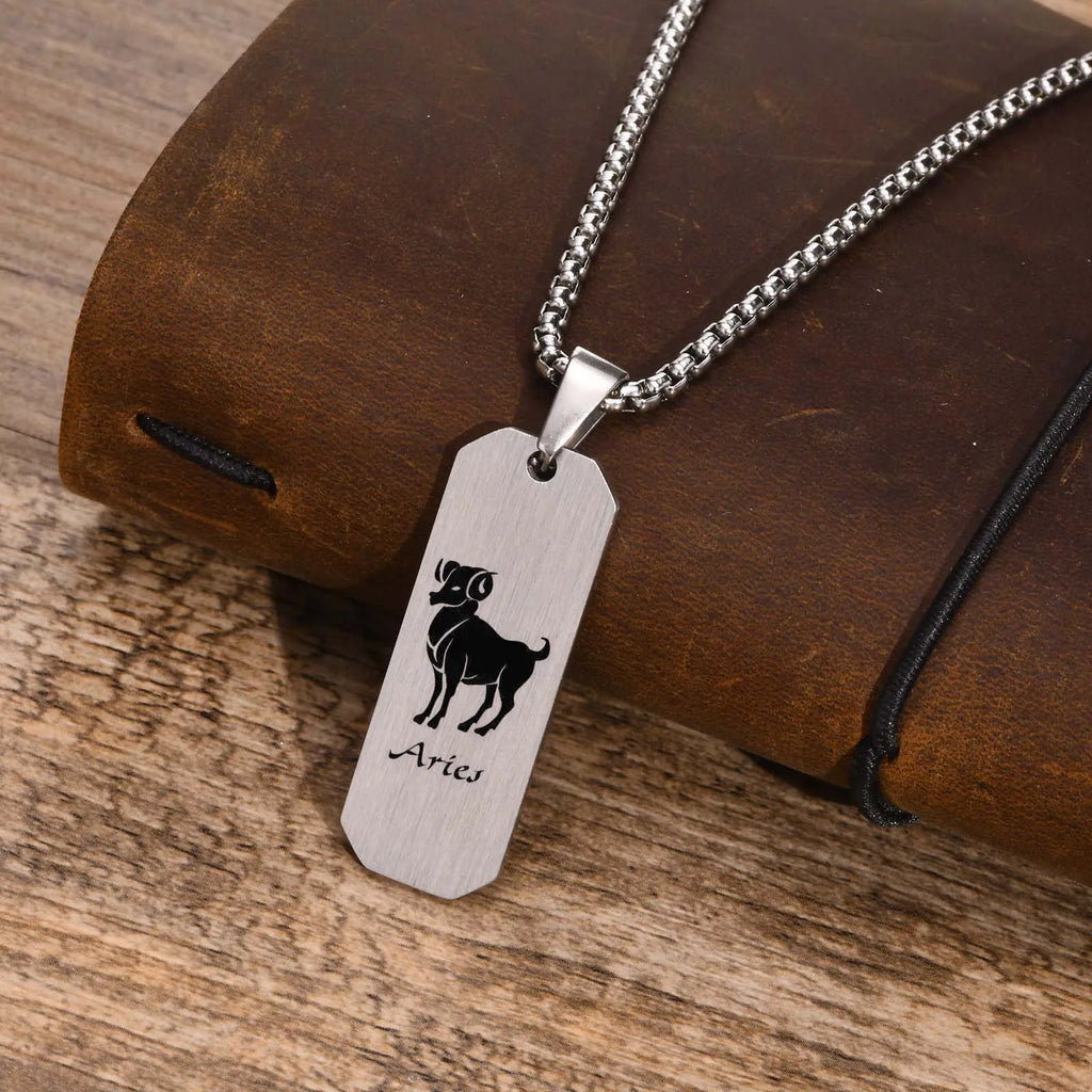 Zodiac Bar Pendant Necklace — Stainless Steel