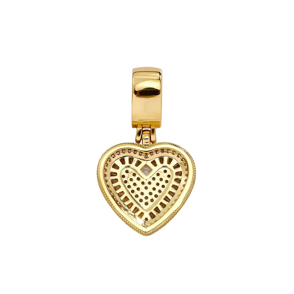Gold Iced Out Heart Pendant Rope Chain Necklace