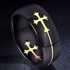 Gold Silver Color Cross Ring for Women Men Black Stainless Steel Cool Ring Male Casual Charm Jewelry Wedding Band Separable Ring