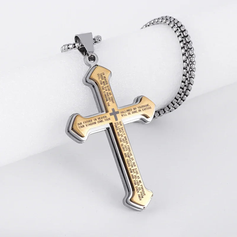 New Gold Color Crucifix Image Men\\'s Pendant Christ Miami Cuban Religious Necklace for Daily Wear Fashion Jewelry Accessories