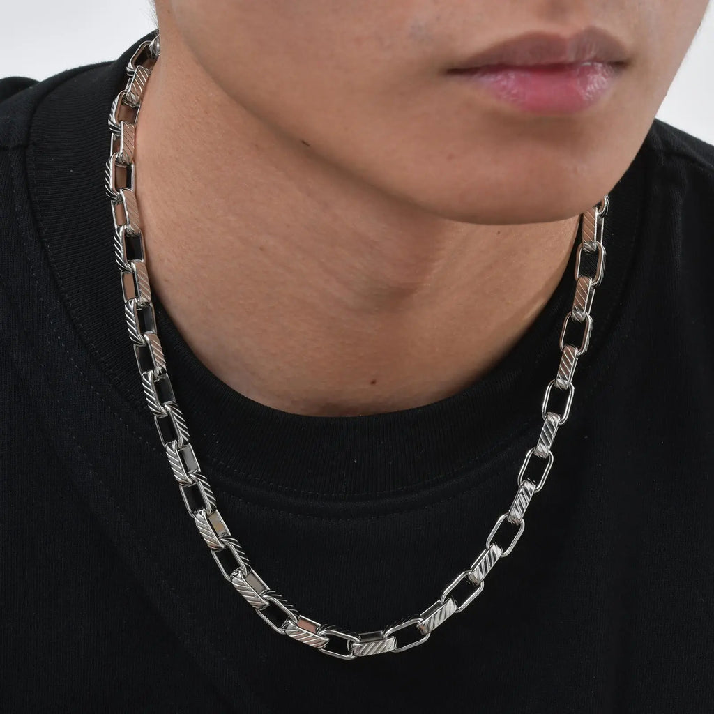 Chunky Embossed Chain Necklace — Stainless