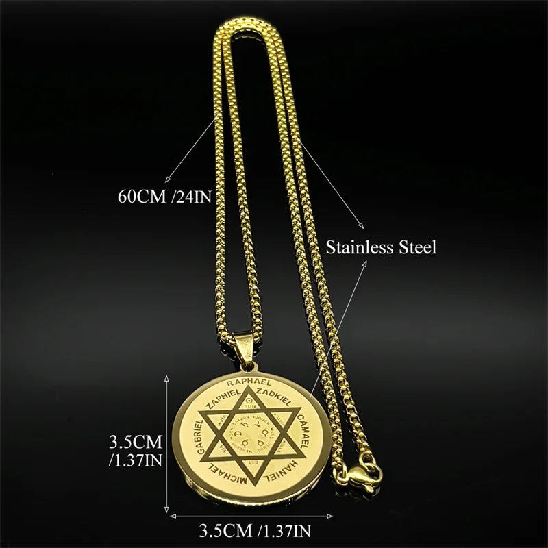 Archangel Gold Star Pendant Necklace — Stainless Steel