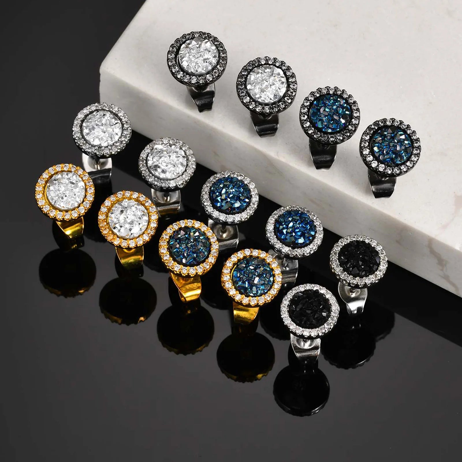 Zircon Stud Earrings — Stainless Steel