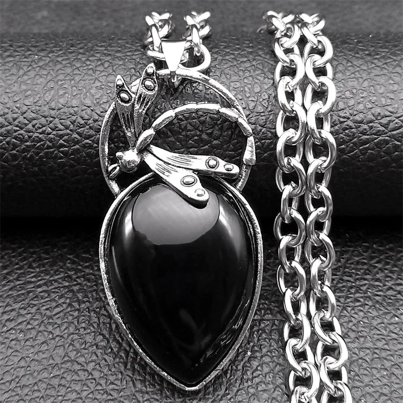 Dragonfly Silver Pendant Vintage Goth Water Drop
