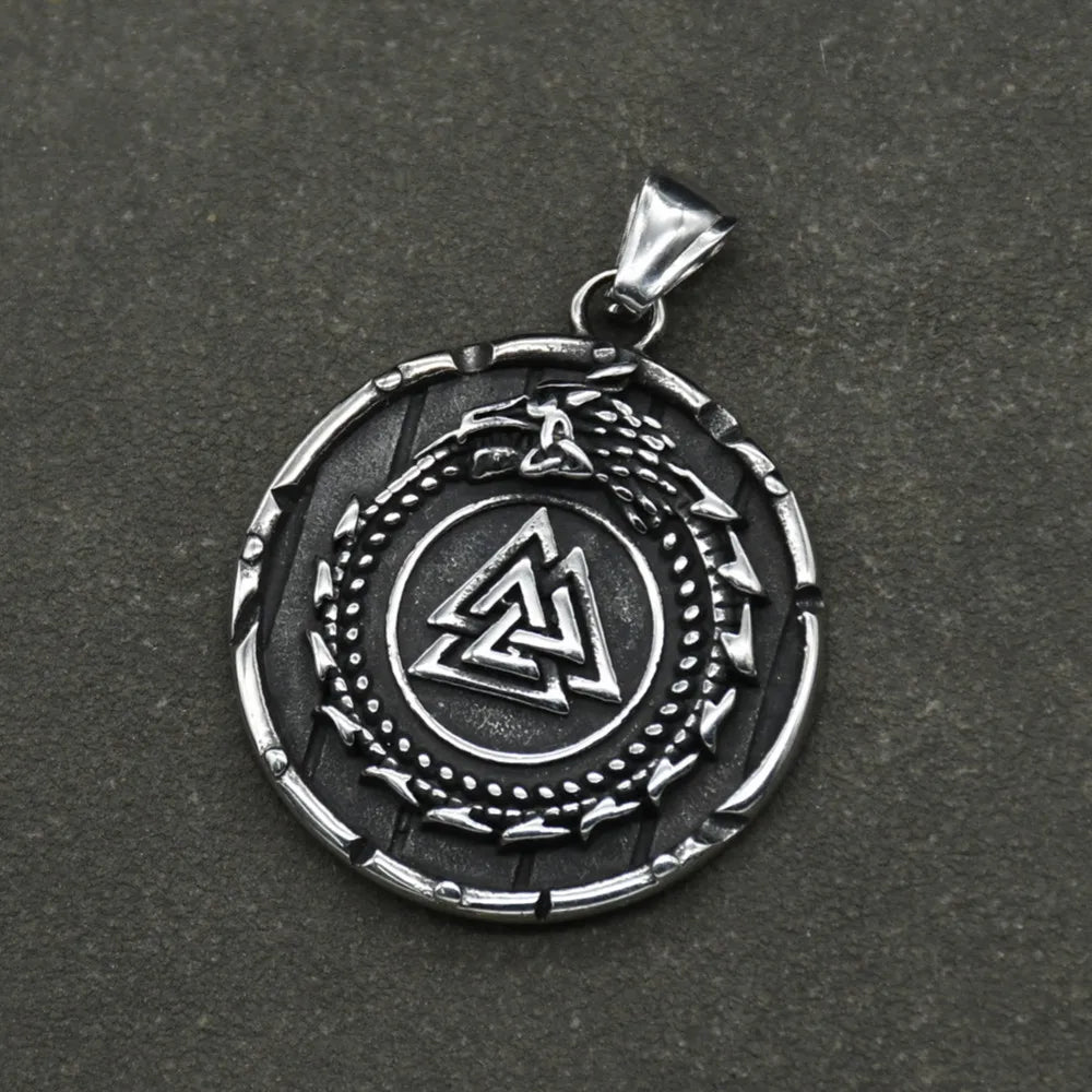 Stainless steel Nordic Rune Thor\'s Hammer Pendant Odin Celts Valknut Thors axe Necklace Men's Amulet Jewelry