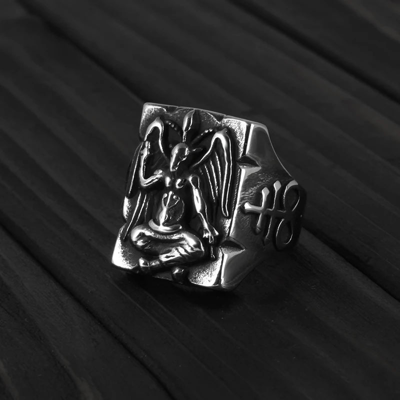 Gothic Baphomet Pentagram Sigil Ring — Stainless Steel