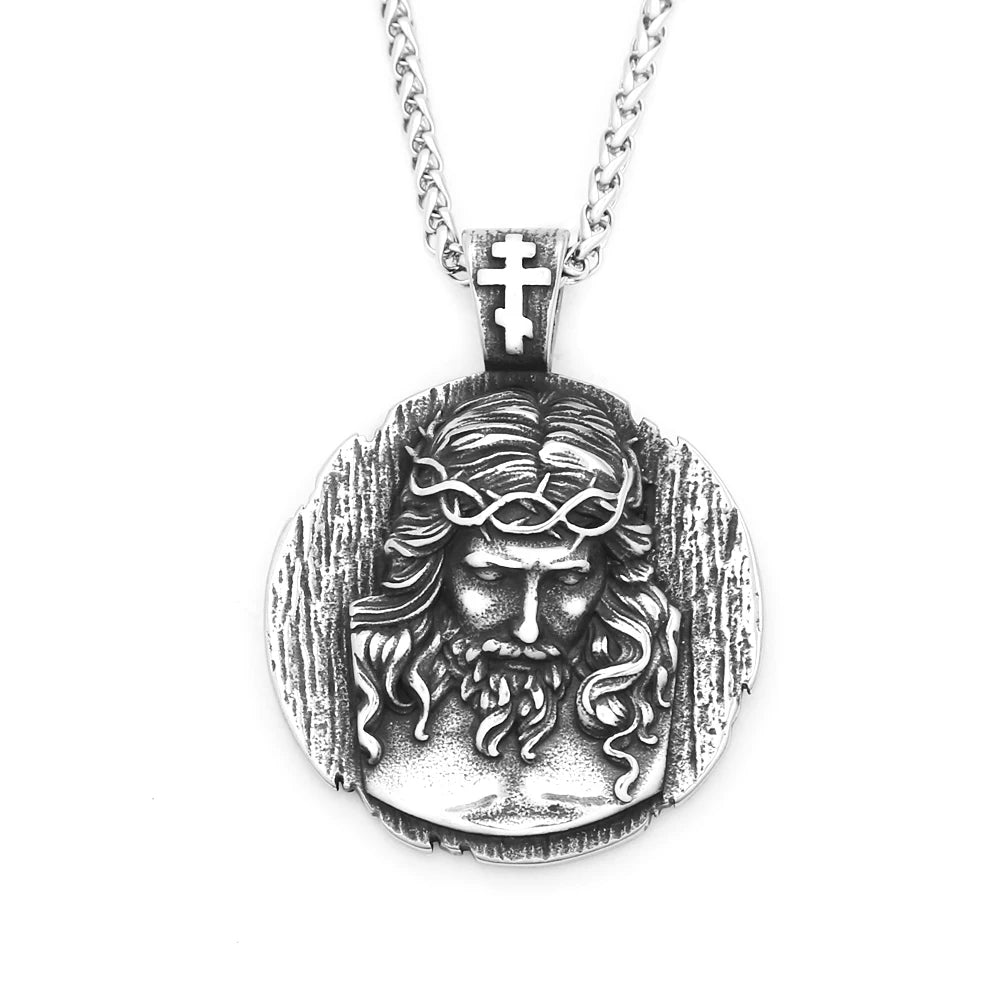 Jesus Round Pendant — Stainless Steel