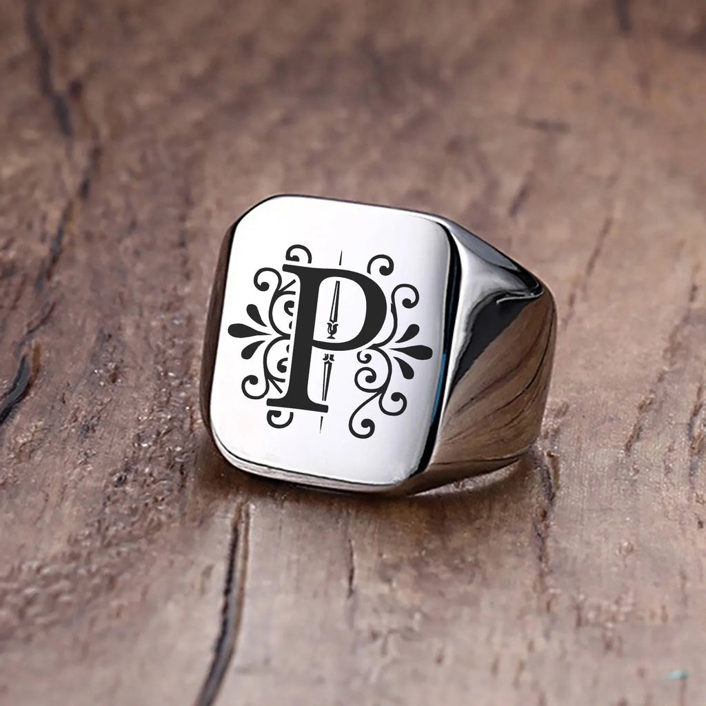 Alphabet Signet Ring — Stainless Steel
