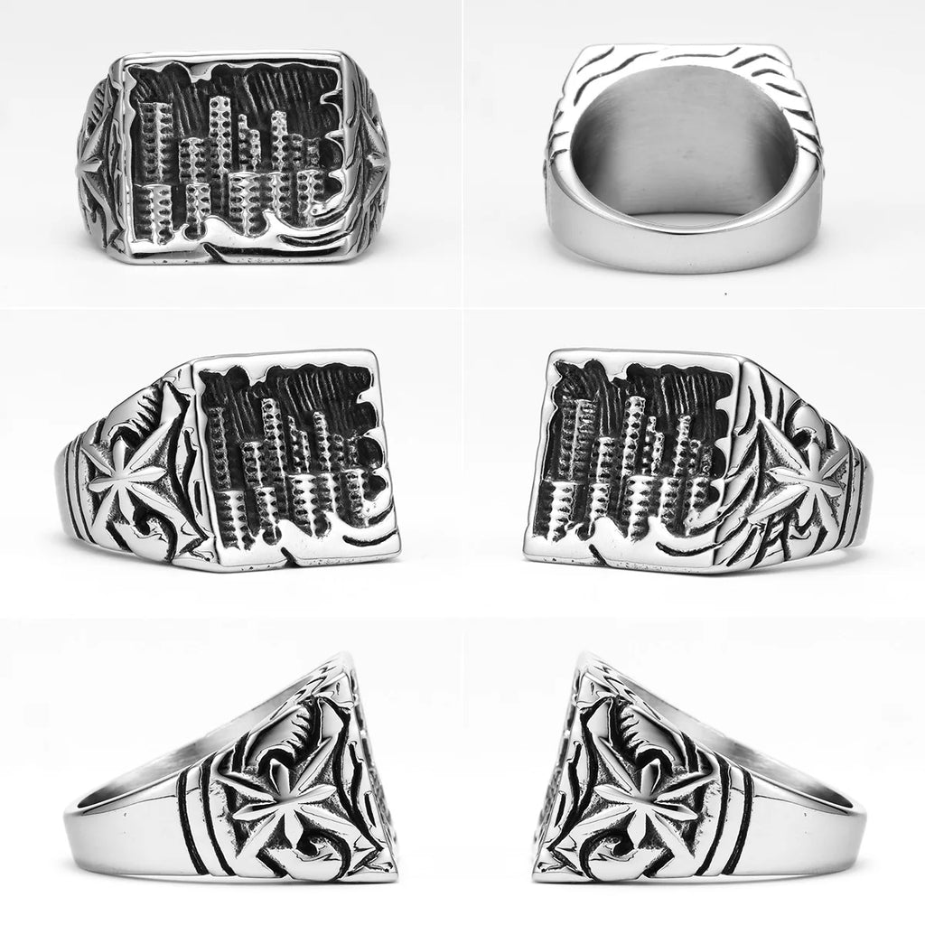 City Carving Ring Stainless Steel Minimal