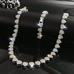 45CM New Hip Hop Tennis Chain Bracelet Necklace Shiny Heart Rhinestone CZ Fashion Rock Party Jewelry