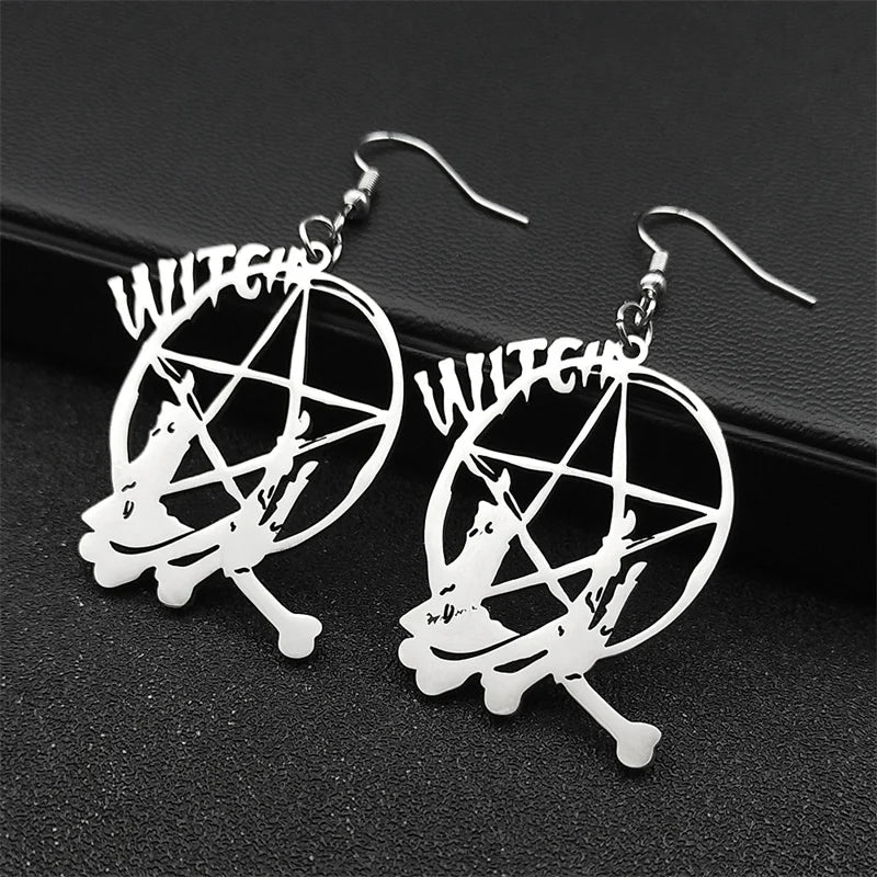 Star Baphomet Steel Earrings Goth Witchcraft Satan