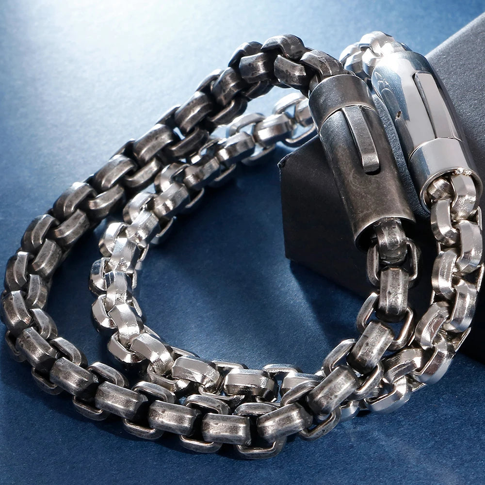 8MM Link Chain Man Bracelet for Men Matte Polished Stainless Steel Vintage Men's Wrist Bracelets On Hand Bands Mannen