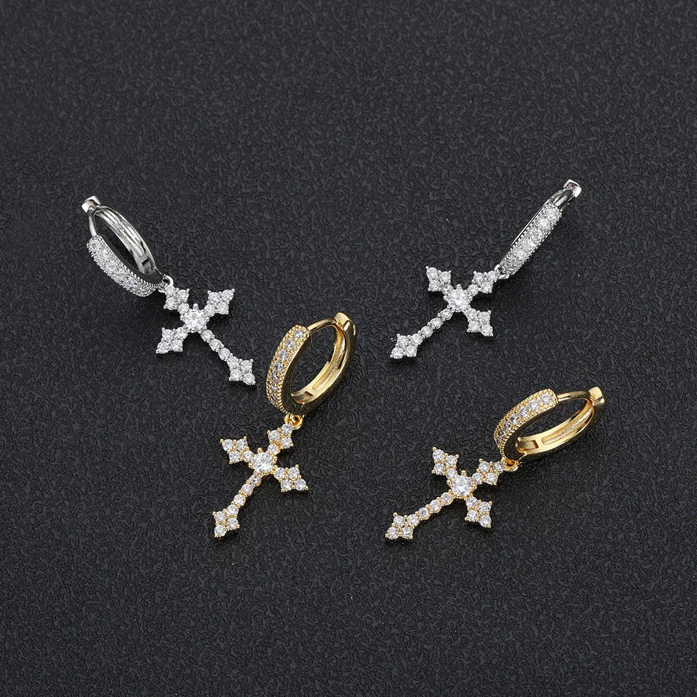 Iced Out Cross Lightning Stud Earrings
