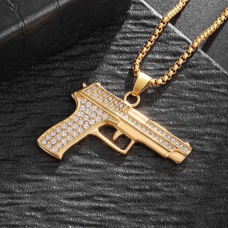 Iced Out Gun Pendant Necklace