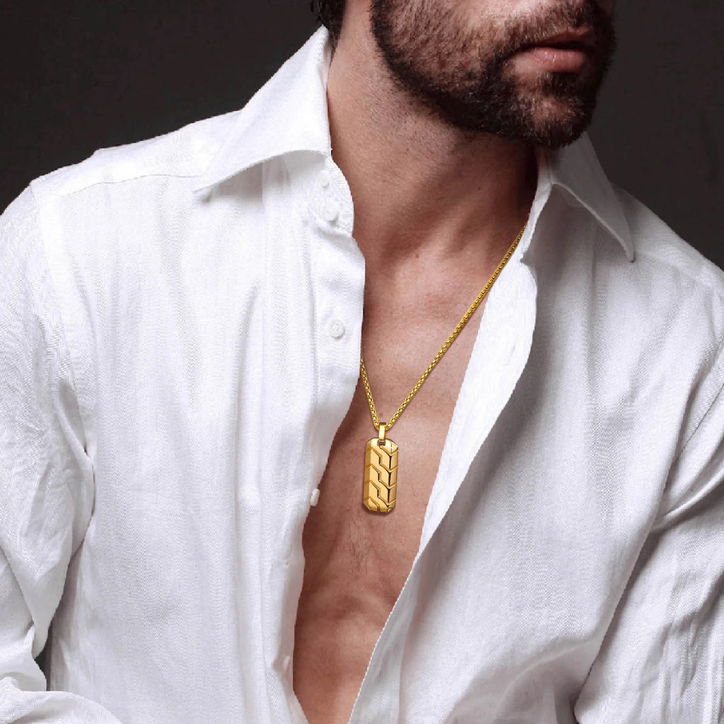 Tire Shape Geometric Pendant Necklace — Stainless Steel