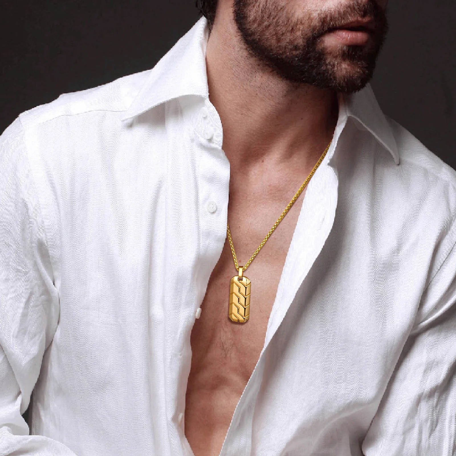 Tire Shape Geometric Pendant Necklace — Stainless Steel