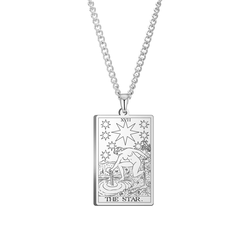 Dawapara Vintage Tarot Card Necklace The Major Arcana Pagan Astrology Talisman Pendants Necklace Stainless Steel Jewelry