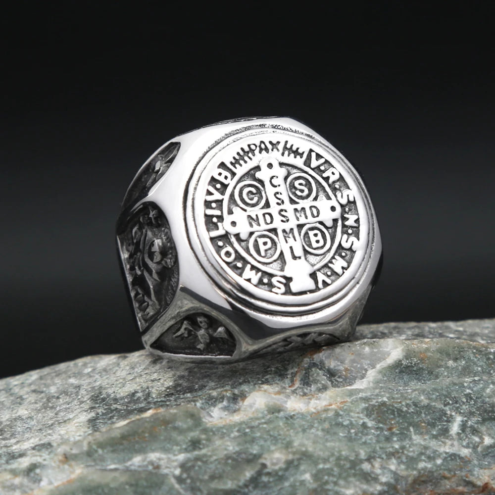 Saint Benedict Cross Ring — Stainless Steel