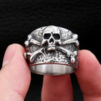 Punk Vintage Stainless Steel Crossbones Pirate Skull Ring For Men Boys Biker Hip Hop High Quality Fashion Jewelry Gift