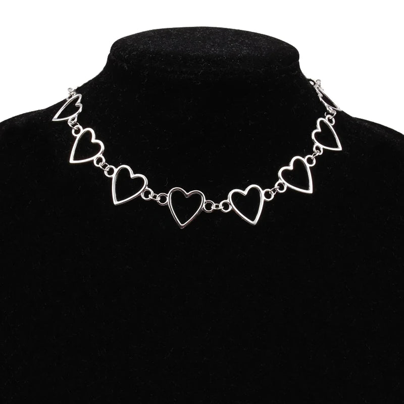Fashion Chain Link Choker Heart Lock Cross Necklace Pendant For Women Men Silver Color Goth Jewelry Party Punk Long Necklaces