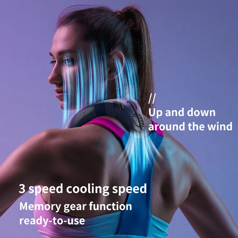 New Portable Neck Fan 5200mAh Neck Air Conditioner Rechargeable Semiconductor Cooling Fan Outdoor Personal Fan Wearable