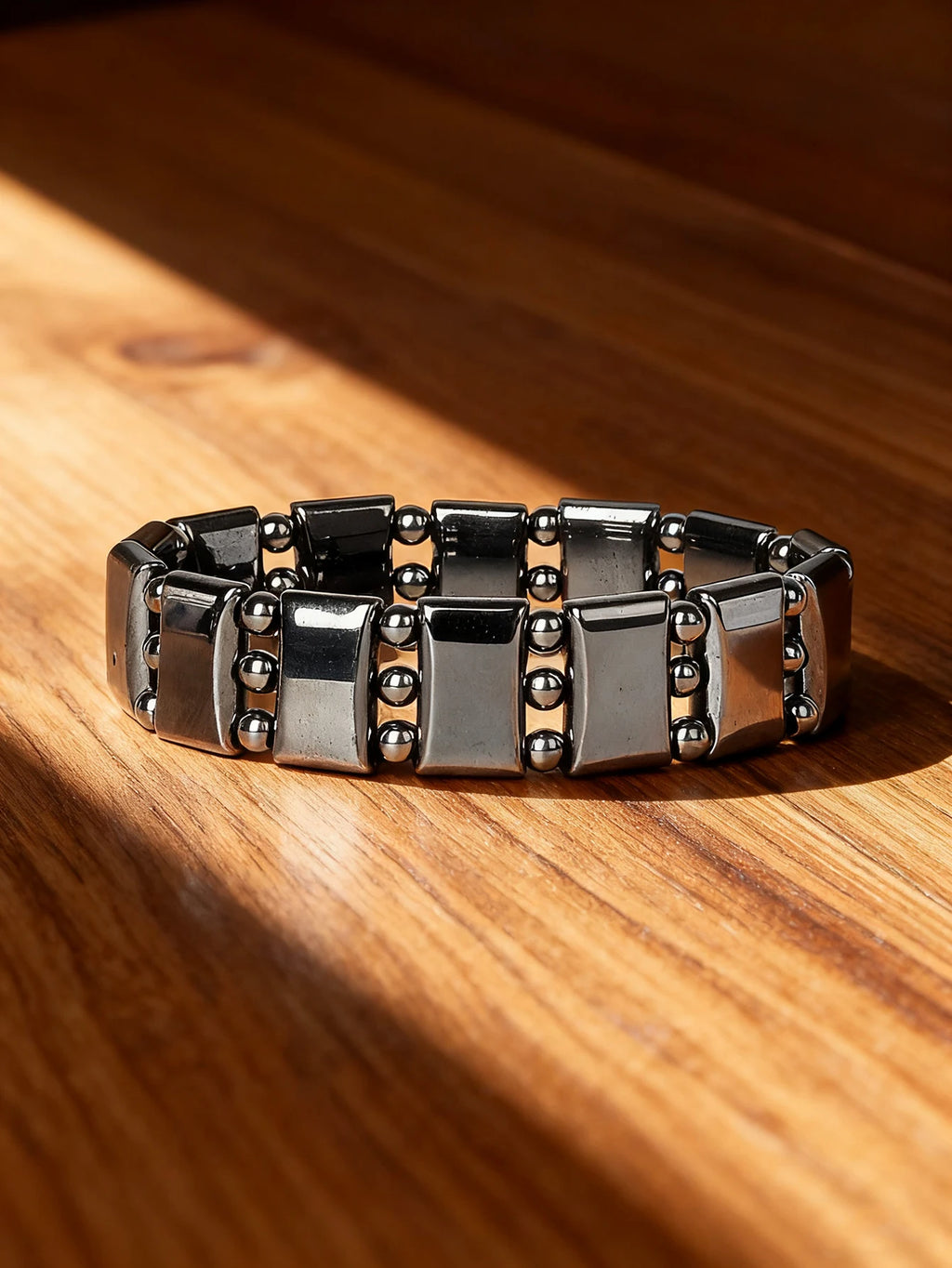 Hematite Stone Bracelet Handmade Woven with Gold color Spacers Cylinder Beads Leather for Energy Protection Reiki Charm Jewelry