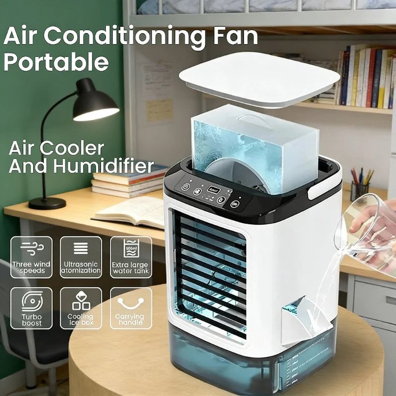 Portable Desktop Air Conditioner Fan Dual Spray Ultrasonic Atomization 3-Speed Mute Air Cooler Electric Fan For Home