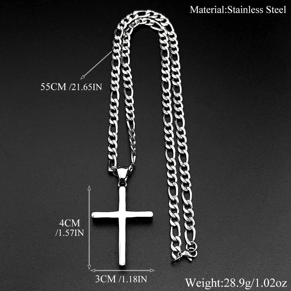 Hip Hop Vinatge Thick Cross Pendant Necklace for Men Stainless Steel Silver Color Faith Chain Necklaces Gift Jewelry