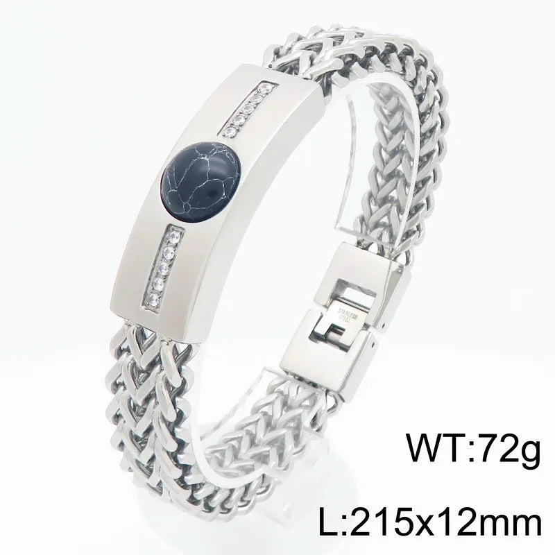 Classic Men's Bracelet With Tiger Eye Stone 12MM Width Gold Color Stainless Steel Link Chain Bracelets for Man Jewelry