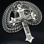 Gold tone Cross Christ Jesus Pendant Necklace Stainless Steel Link rolo Chain Heavy Men Jewelry Gift 21.65" 7mm